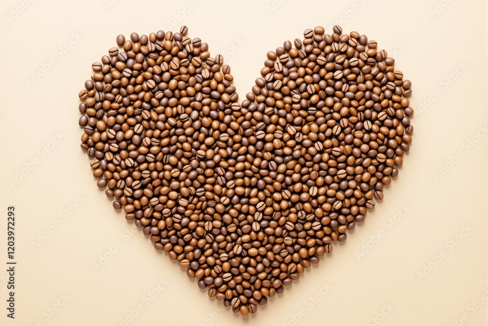Coffee beans arranged in heart shape on beige background. Coffee beans arranged in heart shape on beige background.
