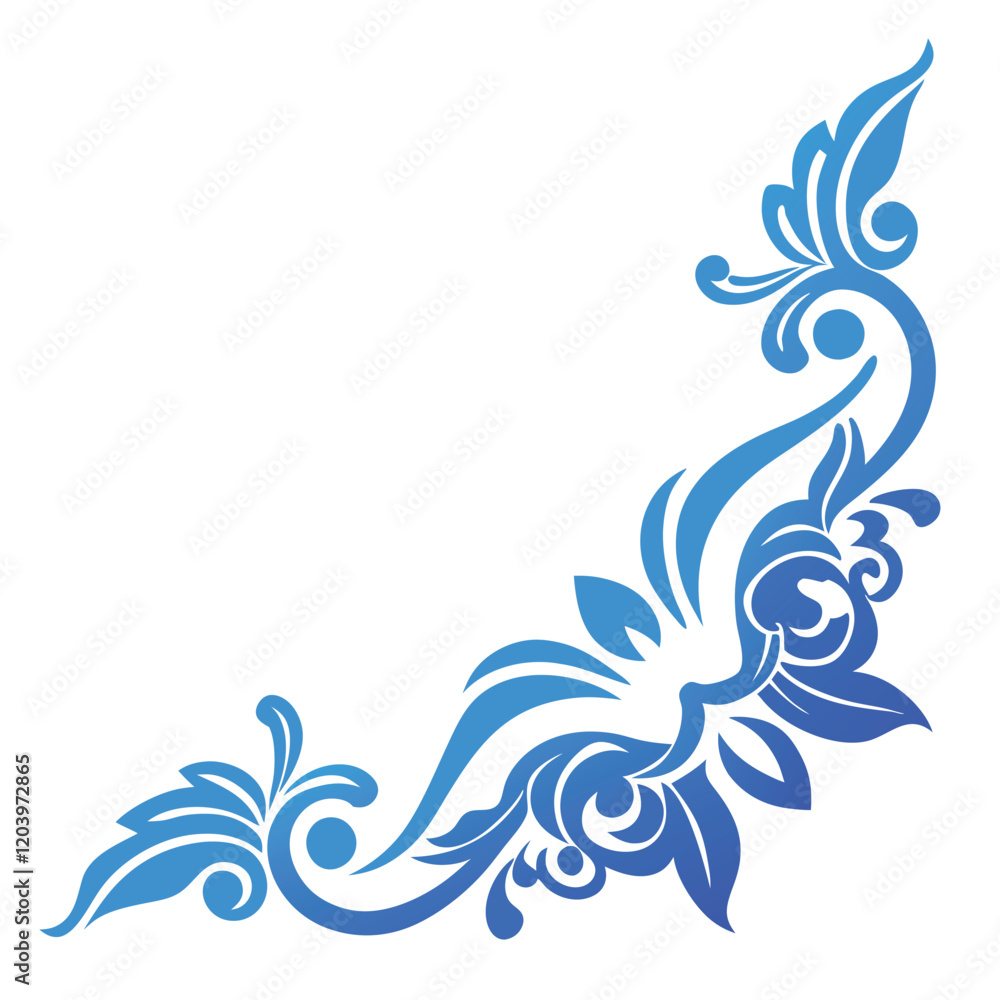 Fototapeta premium Abstract blue floral vector design with swirling water patterns and decorative leaf elements