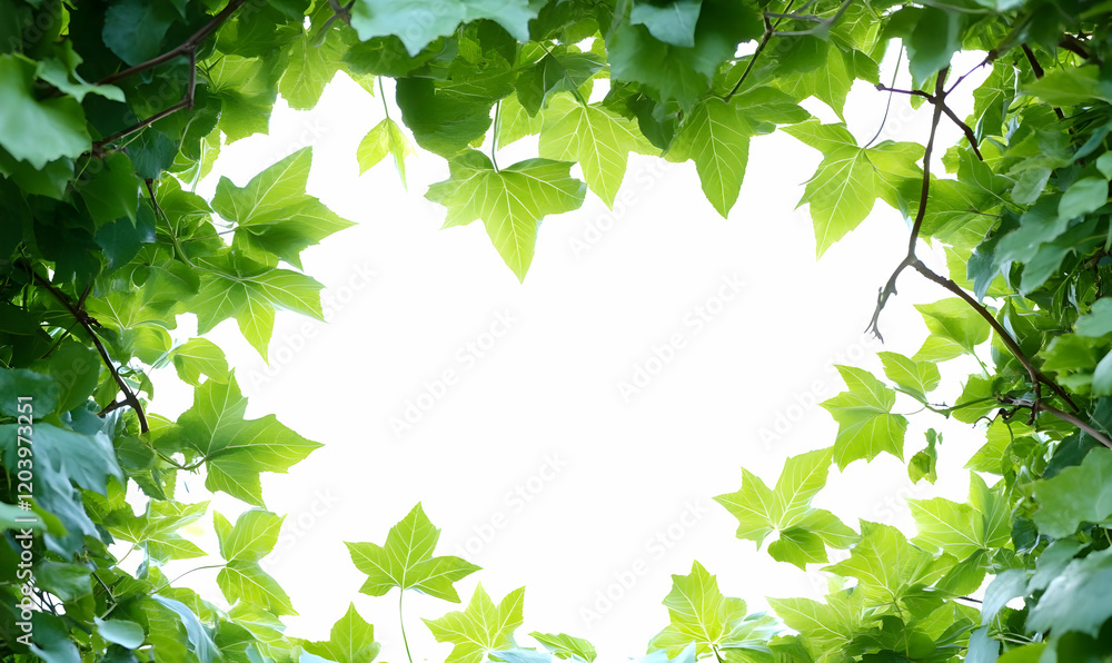 Green ivy frame, bright sky, nature border, design element Green ivy frame, bright sky, nature border, design element