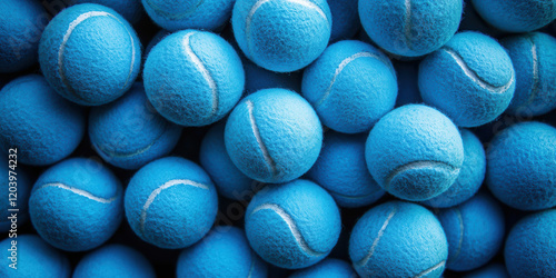 Group of many blue tennis balls, summer sport background