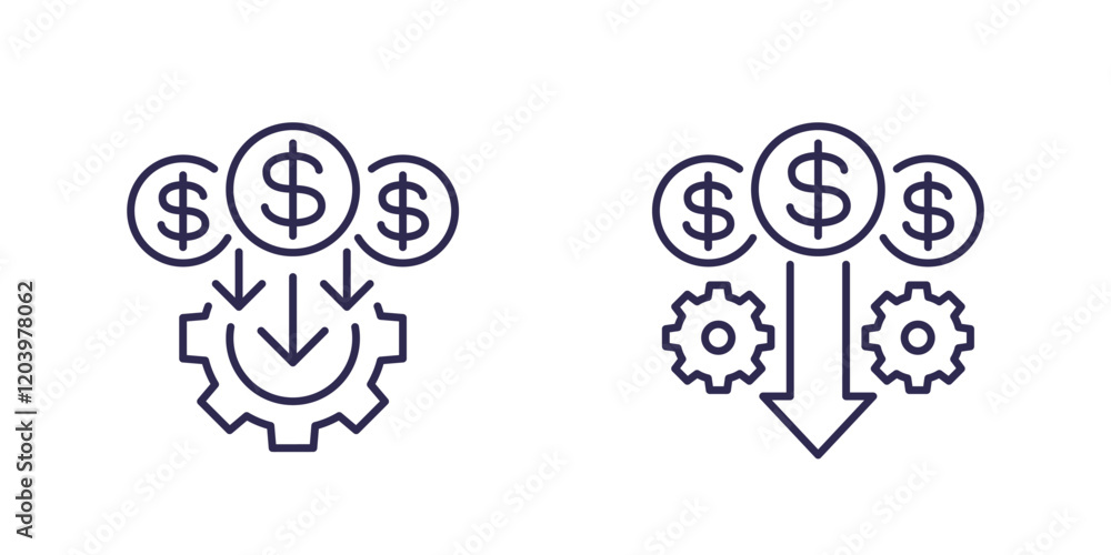 cost reduction, reducing money line icons cost reduction, reducing money line icons