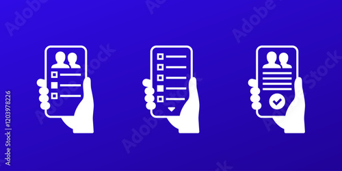 guest list app icons with phone in hand, vector design