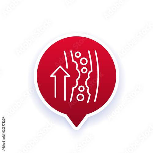 high cholesterol line icon with an artery, vector