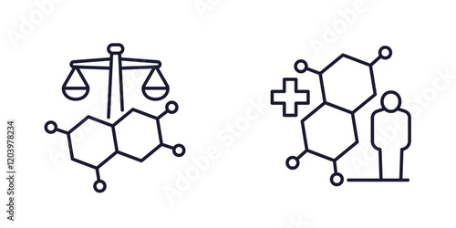 hormonal balance line icons, hormones and endocrine system vector