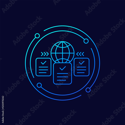 Global data exchange icon, linear vector design