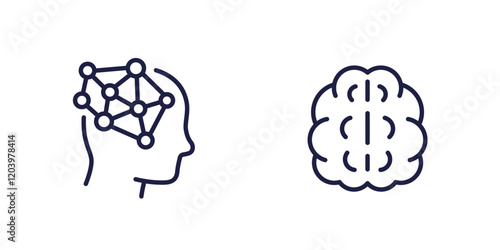 neurobiology, neuron connections line icons with head and brain