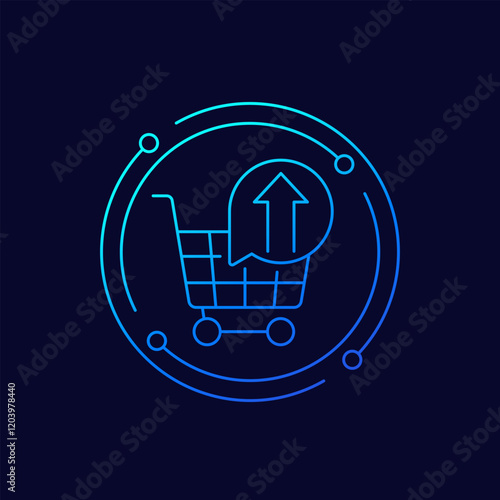 overconsumption icon with shopping cart, linear design
