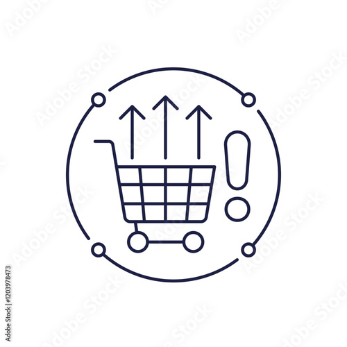 overconsumption line icon with a shopping cart