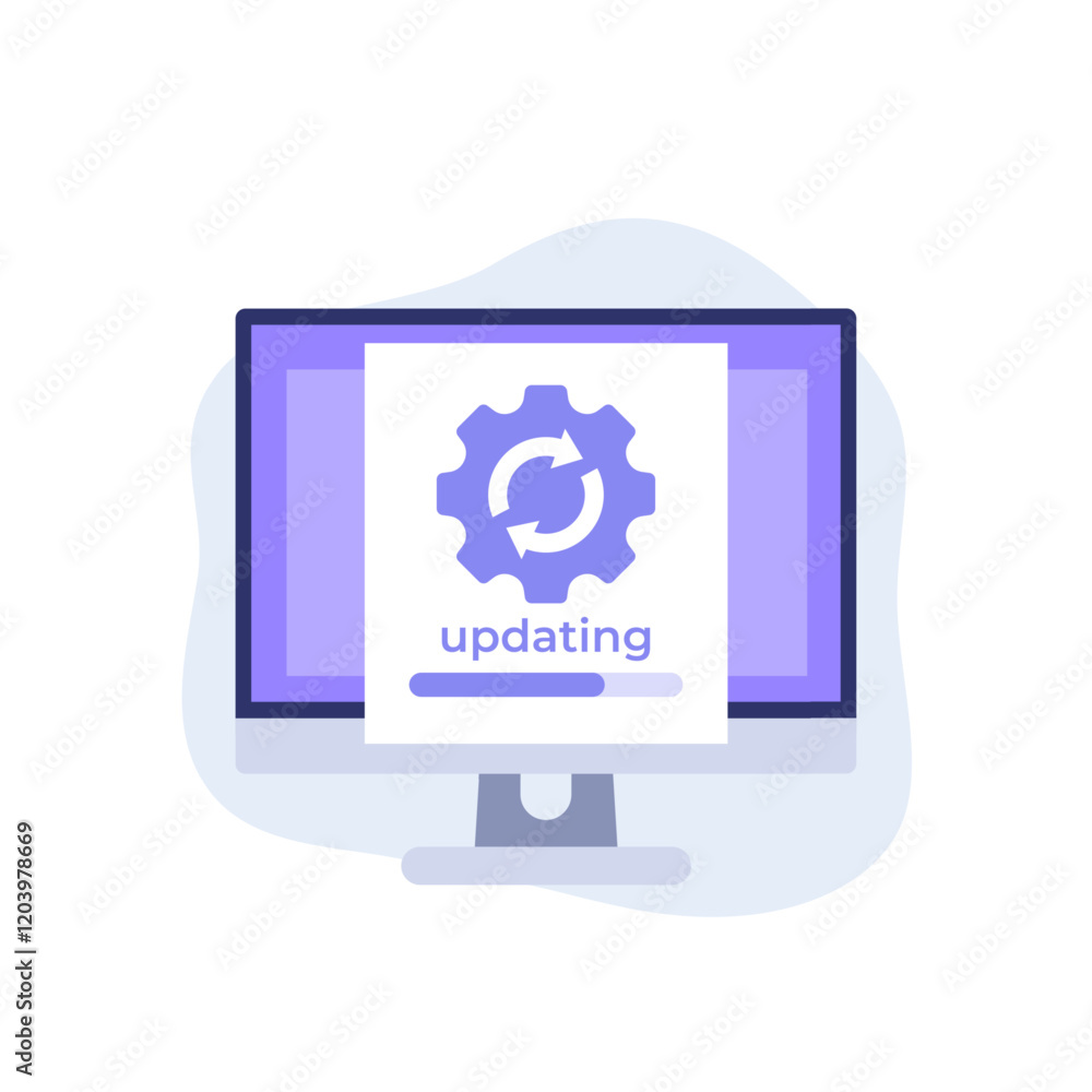 updating vector icon with progress bar and computer updating vector icon with progress bar and computer