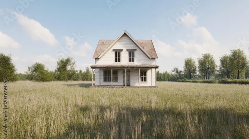 Wallpaper Mural Rustic farmhouse in a grassy field under a blue sky. Torontodigital.ca