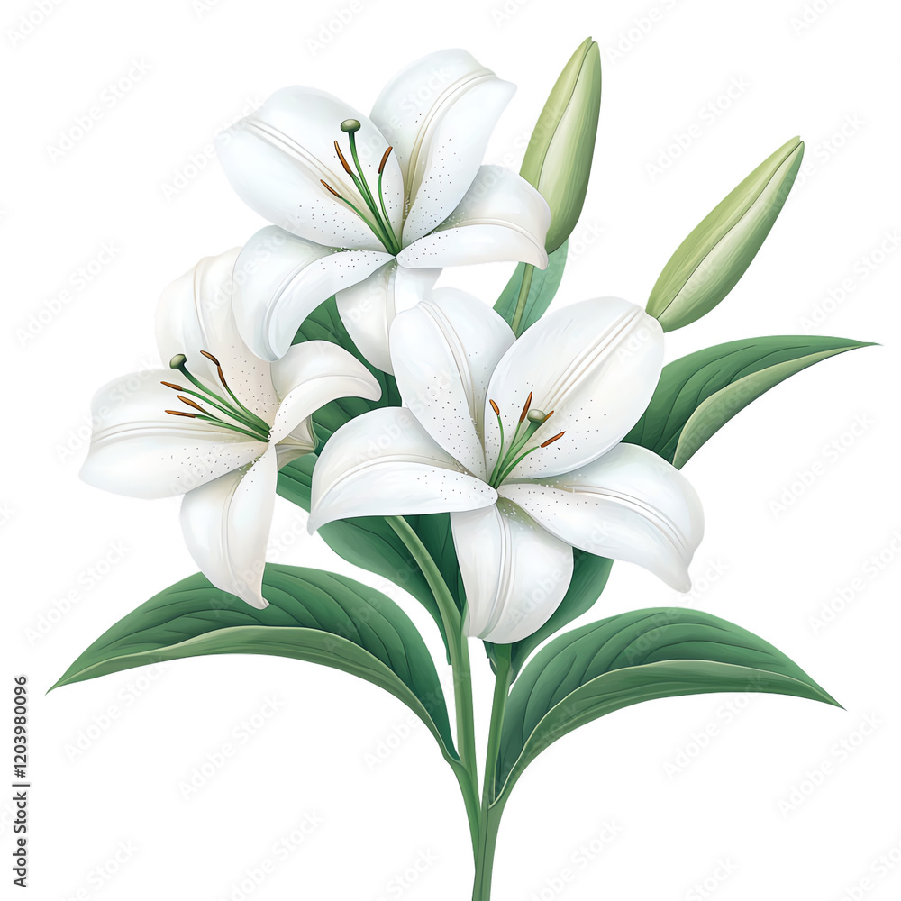 Fototapeta premium Elegant white lilies blooming gracefully. PNG