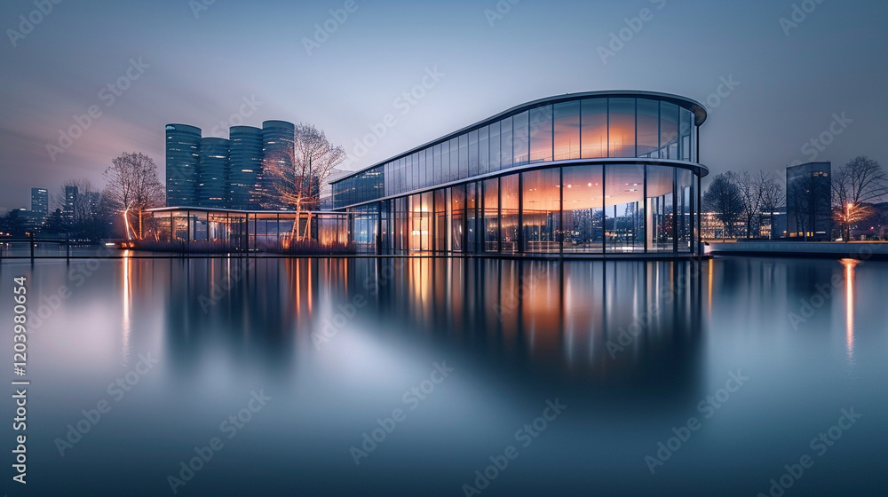 Futuristic Corporate Building with Bold Geometry Futuristic Corporate Building with Bold Geometry