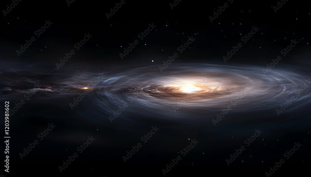 Fototapeta premium Majestic spiral galaxy swirling in the vast expanse of space, stars twinkling in the dark background. Perfect for science, astronomy, or space exploration projects.
