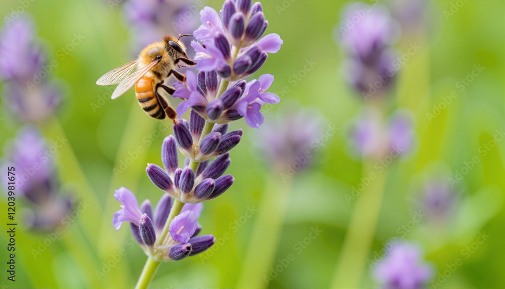 Bee collecting nectar from lavender flower Bee collecting nectar from lavender flower