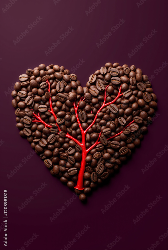 Heart Made of Coffee Beans with Red Branches Symbolizing Love and Energy
Heart Made of Coffee Beans with Red Branches Symbolizing Love and Energy