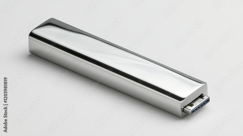 Sleek Metallic USB Drive Modern External Storage Device Polished Chrome Finish Sleek Metallic USB Drive Modern External Storage Device Polished Chrome Finish