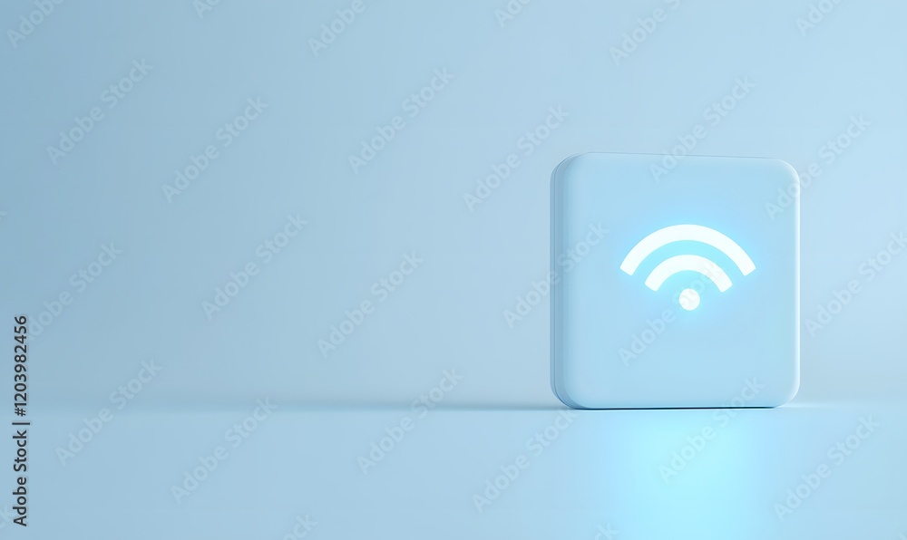 Glowing wifi symbol on a light blue square. Glowing wifi symbol on a light blue square.