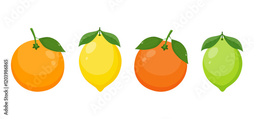 Big vector set of citrus fruits. Orange,lemon,grapefruit, and lime icons on white background. Vector illustration