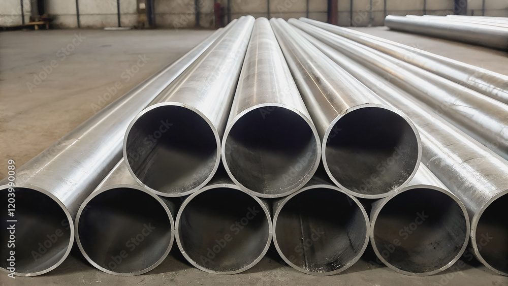 Stacked steel pipes, ready for industrial use.A close-up view of numerous large-diameter steel pipes.Industrial-grade steel pipes neatly arranged in a warehouse.
Stacked steel pipes, ready for industrial use.A close-up view of numerous large-diameter steel pipes.Industrial-grade steel pipes neatly arranged in a warehouse.