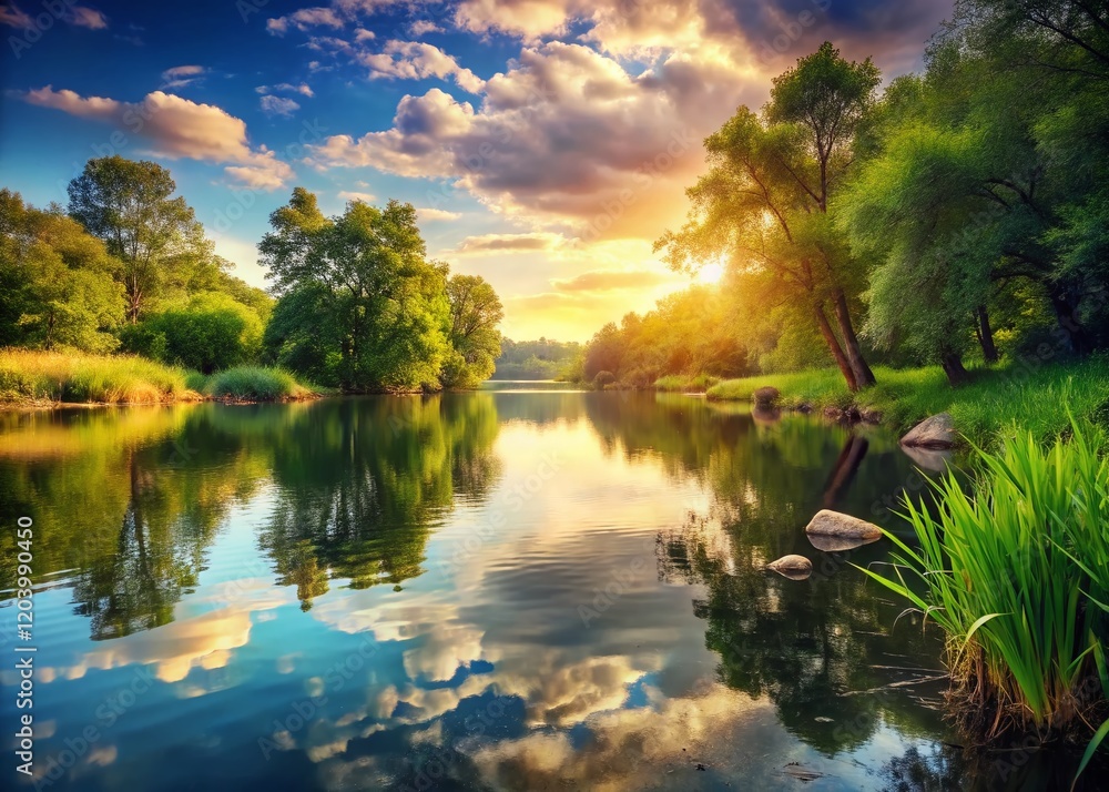 Obraz premium Serene Ripple Reflections: Calm Zen Pond Water Surface