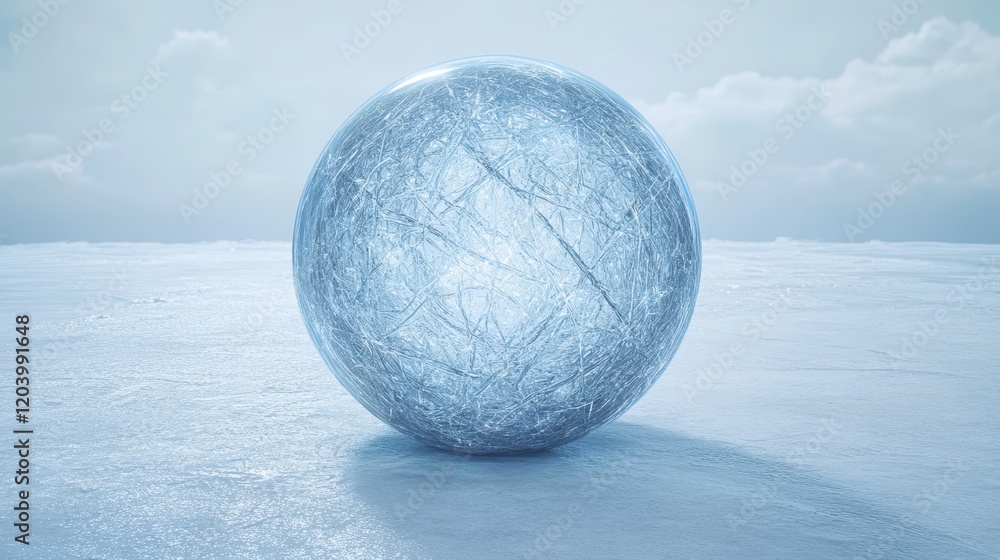 Frozen Sphere on Icy Surface Winter Abstract Cold Globe Crystal Frozen Sphere on Icy Surface Winter Abstract Cold Globe Crystal