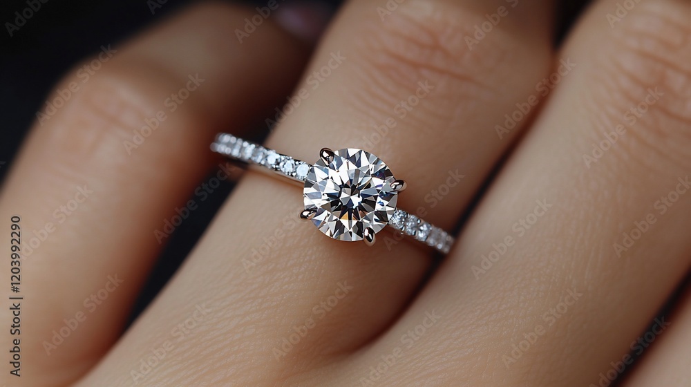 Close-up of diamond ring on finger Close-up of diamond ring on finger