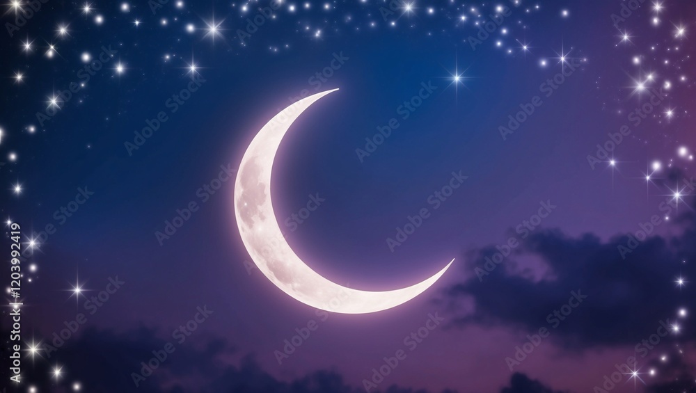 crescent moon and stars symbolizing the start of Ramadan Generative AI crescent moon and stars symbolizing the start of Ramadan Generative AI