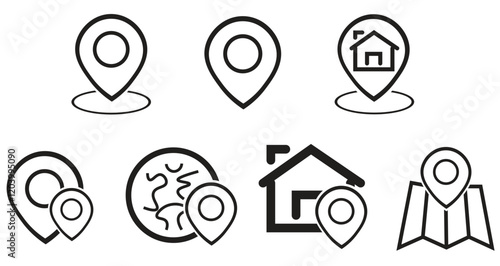 Navigation - thin line vector icon set. Pixel perfect. Editable stroke. The set contains icons: GPS, Navigational Compass, Distance Marker, Car, Walking, Mobile Phone, Map, Road Sign.