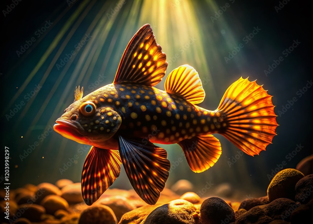 Fototapeta premium Silhouette of Clown Pleco Fish Swimming in Aquarium