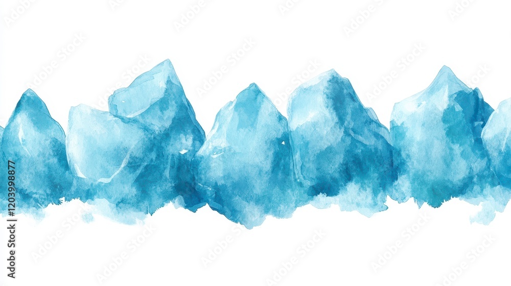 Fototapeta premium Abstract Watercolor Iceberg Mountain Range Landscape Seamless Blue Winter Pattern