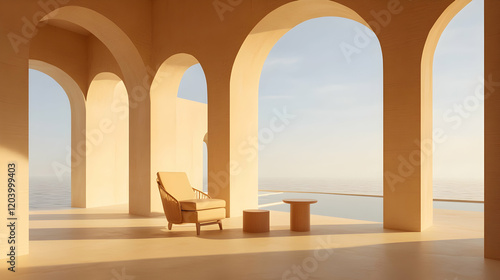 Coastal villa sunrise patio chair ocean view relaxation