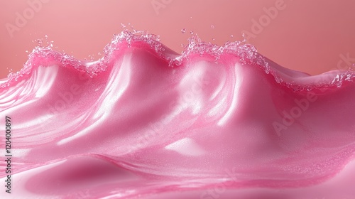 Pink waves of creamy texture with bubbles against a soft pastel background, ideal for beauty products