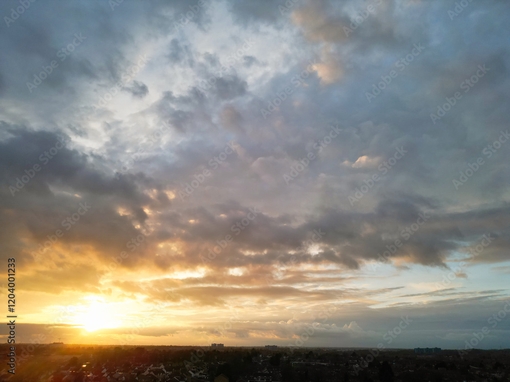 Sunset Sky and Rain Clouds over Luton City of England UK Sunset Sky and Rain Clouds over Luton City of England UK