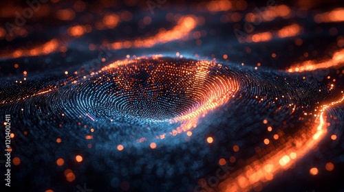 Futuristic visualization of verified data, flowing lines forming a seal, secure network