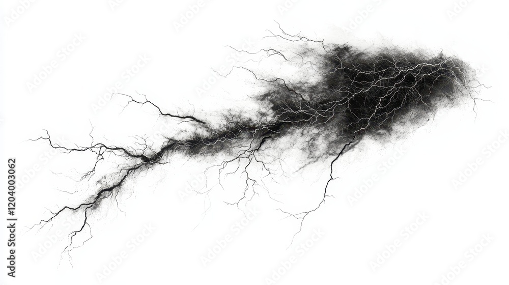 Fototapeta premium Abstract Black Ink Splatter Crackle Lightning Bolt Design Element Artistic Texture Overlay