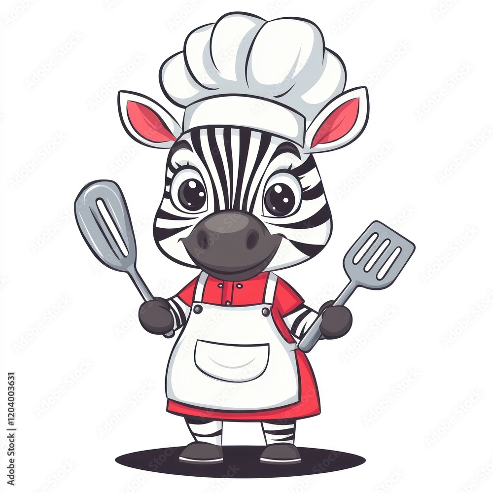 Cute zebra chef holding spatula, cartoon Cute zebra chef holding spatula, cartoon