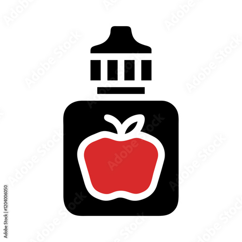 Stylized Apple Flavoring in Dark Bottle, Contemporary Design Illustration