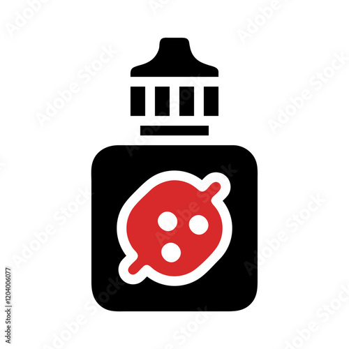 Stylized eye drops bottle with a red cell illustration representing healthcare