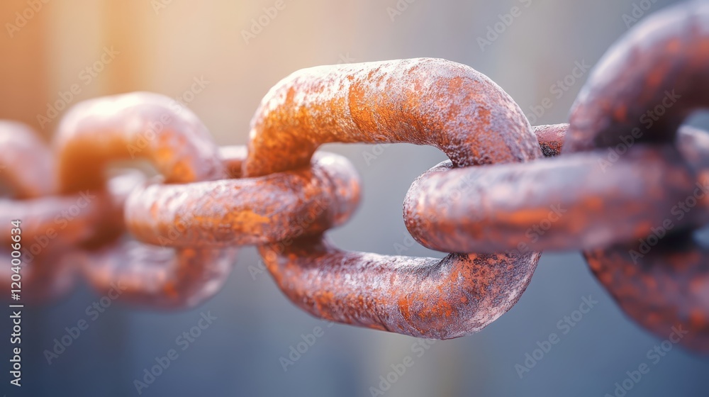 Closeup view of a rusted chain link, texture, decay, and the passage of time closeup Closeup view of a rusted chain link, texture, decay, and the passage of time closeup