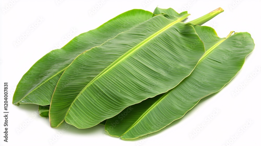 Obraz premium shot of banana leaves with intricate vein patterns, emphasizing the leaves' wide structure and vibrant green color that evokes freshness Banana leaves 