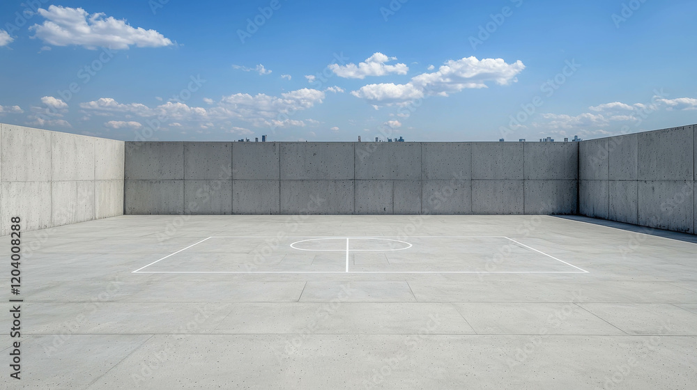 custom made wallpaper toronto digitalMinimalist Concrete Futsal Court on Rooftop with Clear Blue Sky and Clouds Above