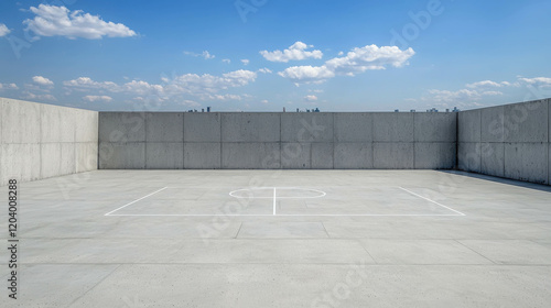 Wallpaper Mural Minimalist Concrete Futsal Court on Rooftop with Clear Blue Sky and Clouds Above Torontodigital.ca