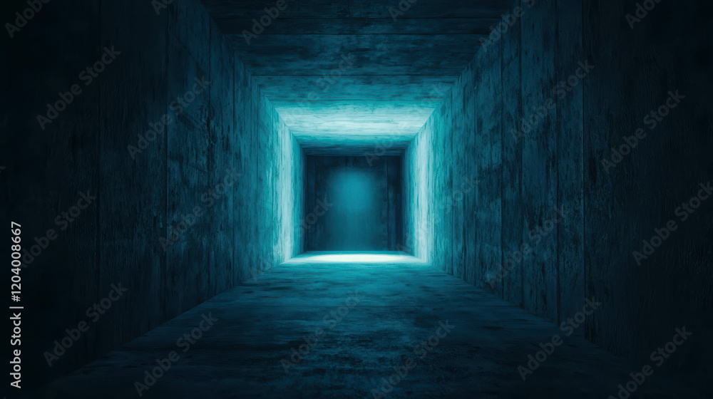 Dimly Lit Modern Concrete Tunnel with Blue Lighting and Stark Angles Dimly Lit Modern Concrete Tunnel with Blue Lighting and Stark Angles
