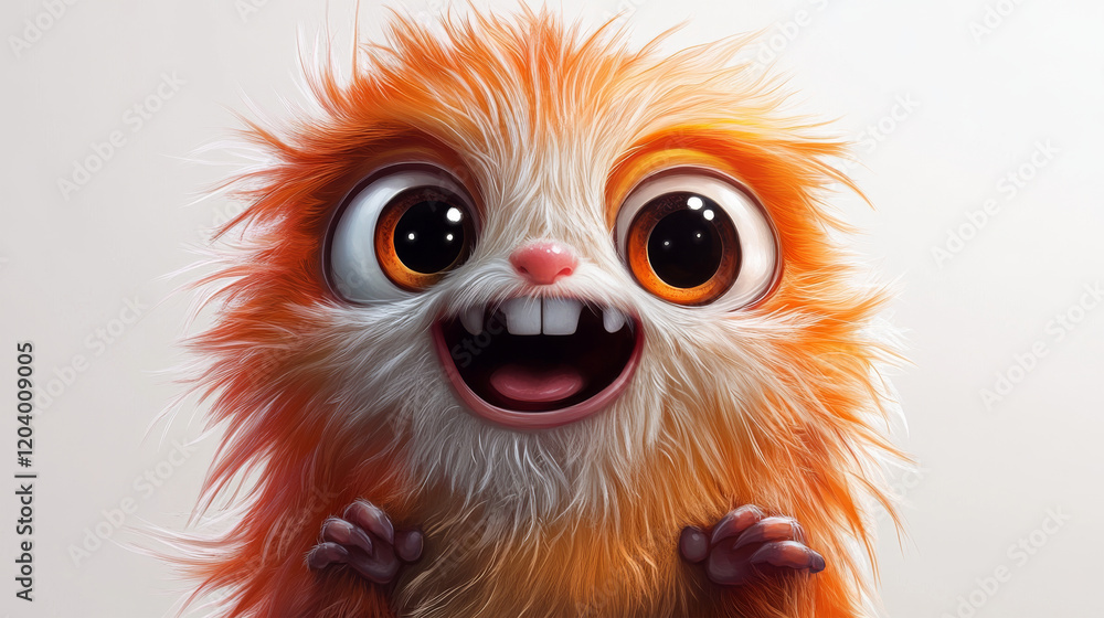 cute unusual furry creature with big eyes. cute unusual furry creature with big eyes.