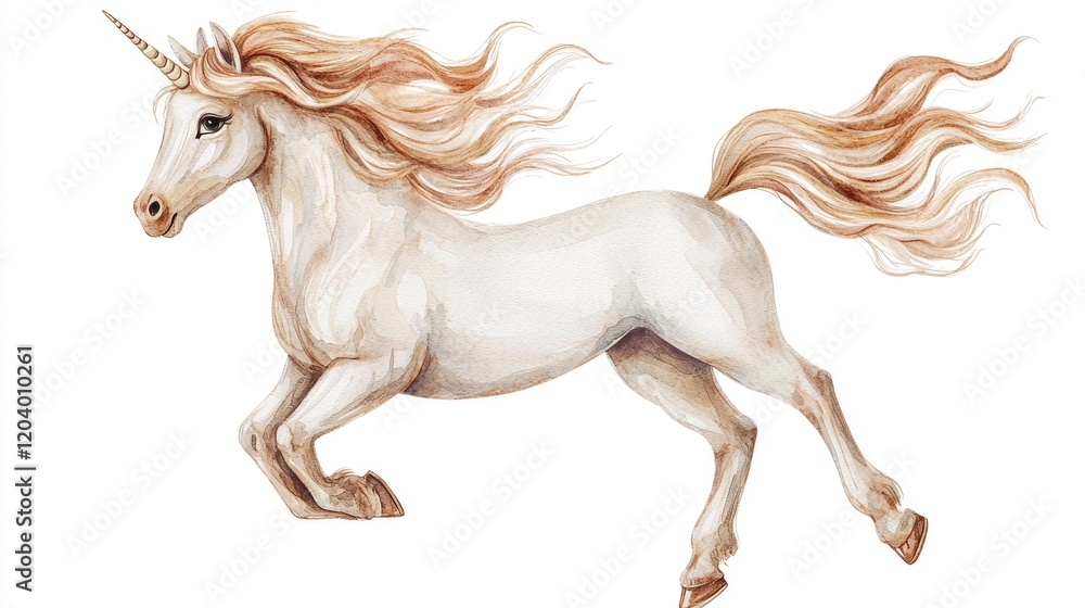 Elegant Unicorn in Motion with Flowing Mane and Tail Elegant Unicorn in Motion with Flowing Mane and Tail