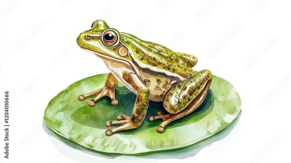 Realistic Green Frog Sitting on a Lily Pad in Natural Habitat Realistic Green Frog Sitting on a Lily Pad in Natural Habitat