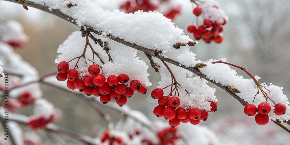 Snowy Rowan Berries: Winter Branch with Icy Red Fruits Snowy Rowan Berries: Winter Branch with Icy Red Fruits