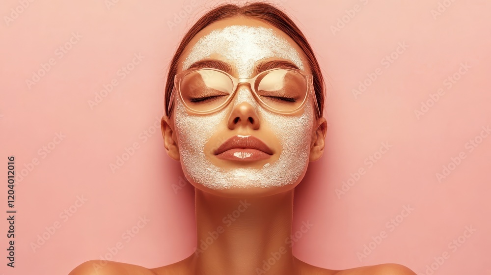 Serene Woman with Face Mask Eyes Closed Pink Background Beauty Treatment Skincare Routine Serene Woman with Face Mask Eyes Closed Pink Background Beauty Treatment Skincare Routine