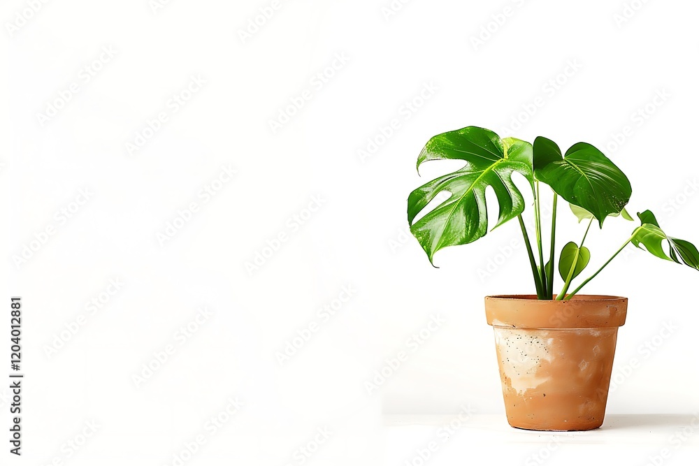 Monstera plant in pot isolated on white background