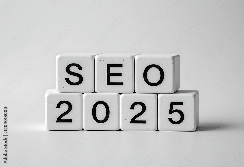 SEO 2025 - word on wooden cubes on a gray background. Business and technology concept SEO 2025 - word on wooden cubes on a gray background. Business and technology concept